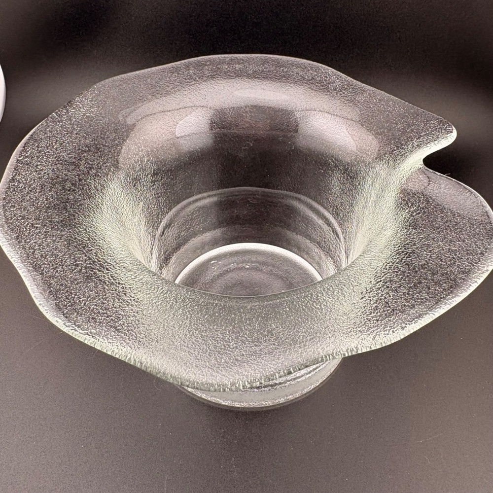 Pilgrim Glass Vintage Frosted Clear Crystal Art Glass Flower Candle Holder